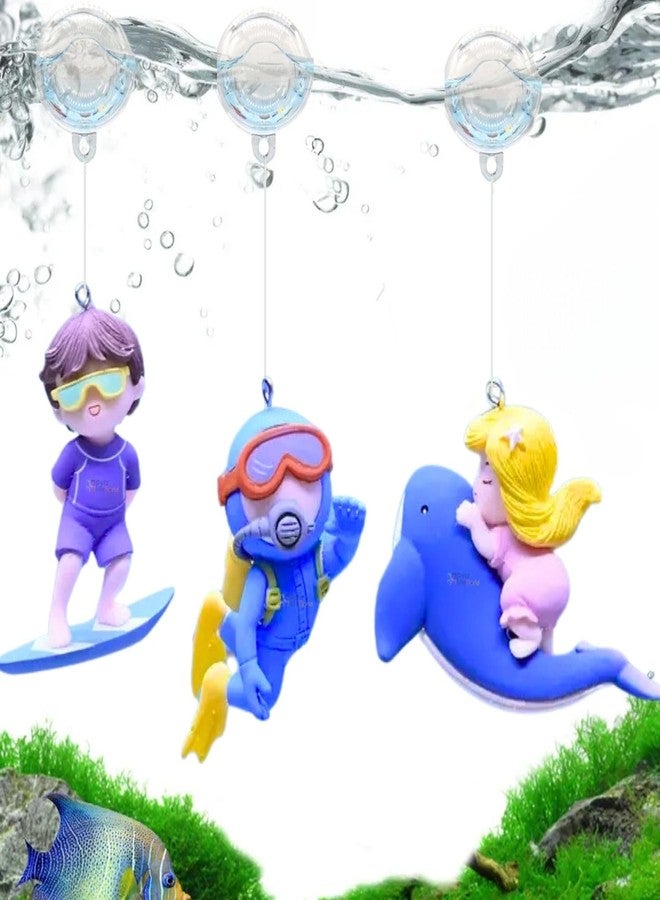 VAYINATO® 3 Pcs Floating Fish Tank Decorations | Cute Little Diver, Surfer boy, Whale-Riding Girl for Aquarium Decorations, Desktop Ornaments by Petzlifeworld - Image 1